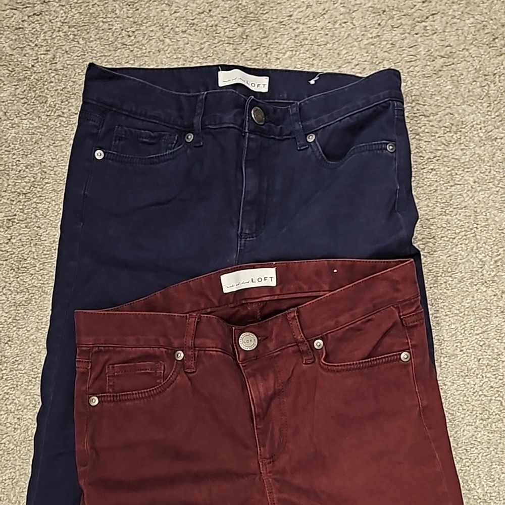 LOFT Blue and Red Ankle Cropped Jeans